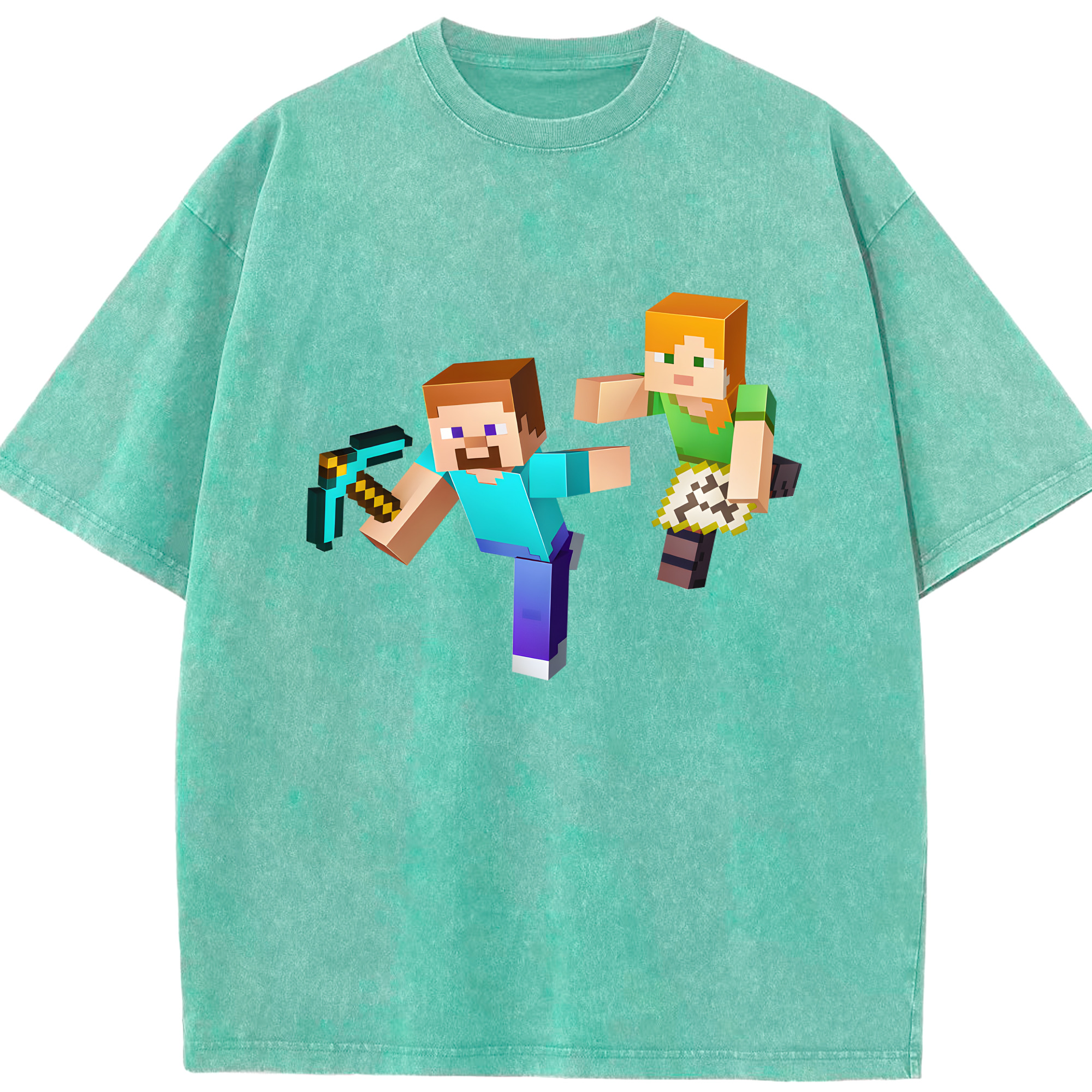 （画像用） マインクラフト ブロックの世界 Minecraft MC Block world 綿100% ヴィンテージ風 半袖Tシャツ（フロントプリント）